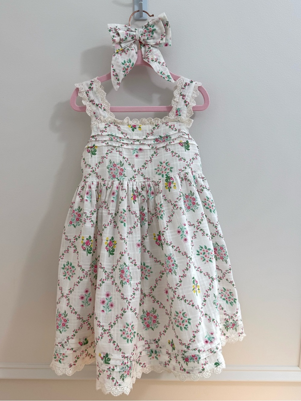 Boutique Girls Floral Dress & Matching Bow | Size 5T | Cottagecore | Spring